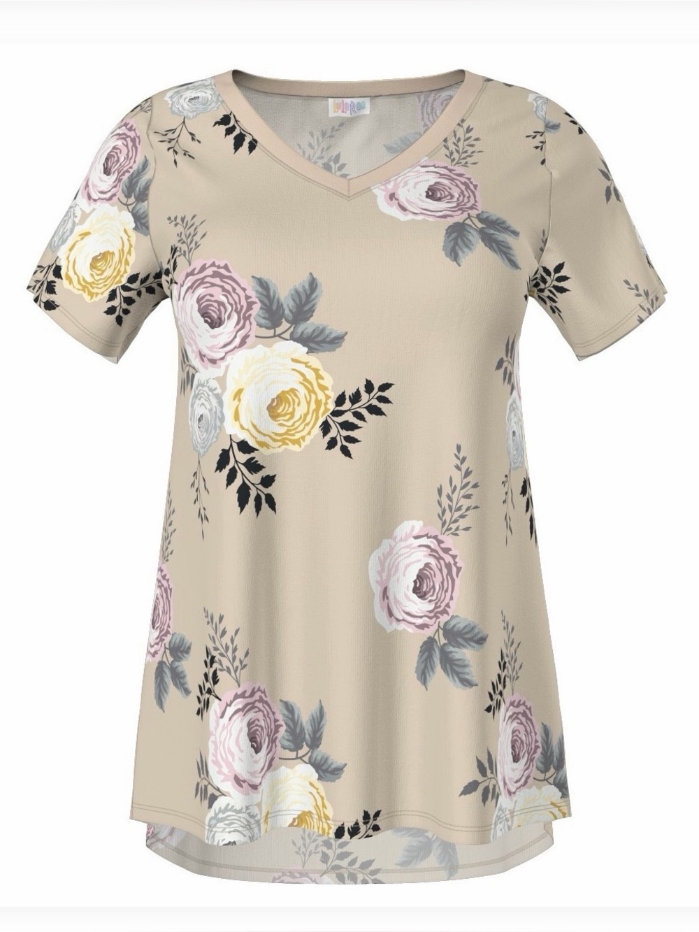 LulaRoe Christy T Print V-Neck Top - White & Yellow